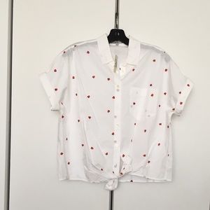 Embroidered Short-Sleeve Tie-Front Shirt